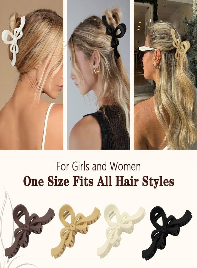 CUBACO 4 PCS Bow Hair Clips Bow Claw Clip for Women Large Hair Claw Clips for Thin Thick Hair Cute Hair Bows Clip for Women Girls Strong Hold Vintage Hair Styling Accessories (White,Khaki,Brown,Black) - Image 5